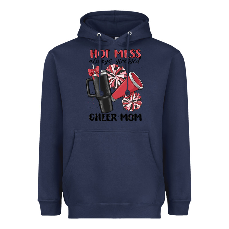 Hot Mess Always Stressed Cheer Mom Heavyweight Hoodie by MaliasSmallBusiness | Teevron