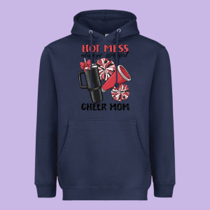 Hot Mess Always Stressed Cheer Mom Heavyweight Hoodie Designed By Maliassmallbusiness