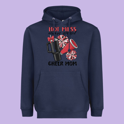 Hot Mess Always Stressed Cheer Mom Heavyweight Hoodie Designed By Maliassmallbusiness