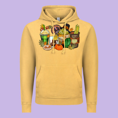 Thanksgiving Coffee Cups Vintage Hoodie Designed By Zillion Design Studio