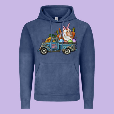 Vintage Hoodie Happy Easter Truck with Bunny Eggs And Carrot