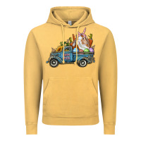 Vintage Mustard Happy Easter Truck with Bunny Eggs And Carrot Vintage Hoodie - RanaPortraitStore