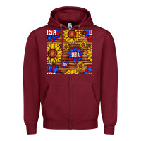 Burgundy usa sunflower seamless pattern Zipper Hoodie - BundleAndBundleShop
