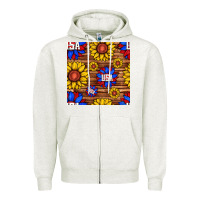 Oatmeal Heather usa sunflower seamless pattern Zipper Hoodie - BundleAndBundleShop