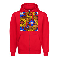 Red usa sunflower seamless pattern Zipper Hoodie - BundleAndBundleShop