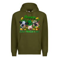 Army Green Happy Saint Patrick'S Day With Clover Premium Hoodie - BundleAndBundleShop