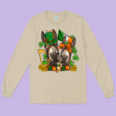 St Patricks Donkeys With  Shamrocks Long Sleeve Tee Designed By Adodesignshop
