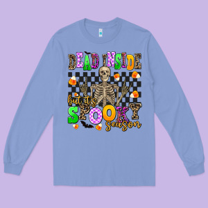 Dead Inside But It's Spooky Season Long Sleeve Tee Designed By Adodesignshop