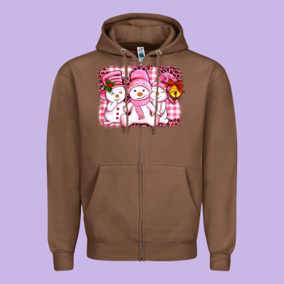 Chillin Pink   With My Snowmies  Ado Zipper Hoodie Designed By Adodesignshop