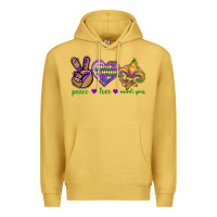 Antique Gold Peace Love Mardi Gras Premium Hoodie - BundleAndBundleShop