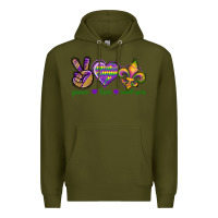 Army Green Peace Love Mardi Gras Premium Hoodie - BundleAndBundleShop