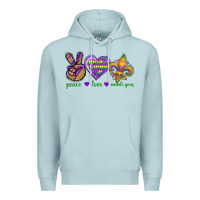 Blue Mist Peace Love Mardi Gras Premium Hoodie - BundleAndBundleShop