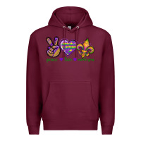 Burgundy Peace Love Mardi Gras Premium Hoodie - BundleAndBundleShop