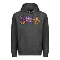 Charcoal Heather Peace Love Mardi Gras Premium Hoodie - BundleAndBundleShop