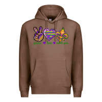Chestnut Peace Love Mardi Gras Premium Hoodie - BundleAndBundleShop