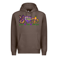 Coffee Peace Love Mardi Gras Premium Hoodie - BundleAndBundleShop