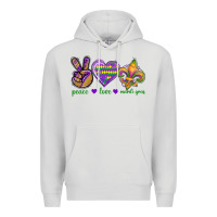 Dove Grey Peace Love Mardi Gras Premium Hoodie - BundleAndBundleShop