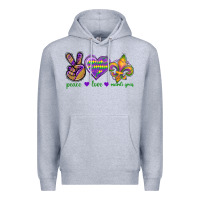 Heather Grey Peace Love Mardi Gras Premium Hoodie - BundleAndBundleShop