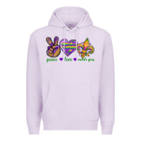 Lilac Peace Love Mardi Gras Premium Hoodie - BundleAndBundleShop