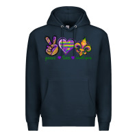 Navy Peace Love Mardi Gras Premium Hoodie - BundleAndBundleShop