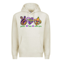 Oatmeal Heather Peace Love Mardi Gras Premium Hoodie - BundleAndBundleShop
