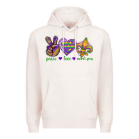 Pale Pink Peace Love Mardi Gras Premium Hoodie - BundleAndBundleShop