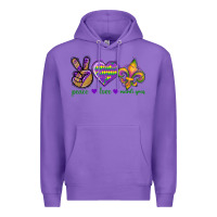 Purple Peace Love Mardi Gras Premium Hoodie - BundleAndBundleShop