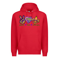 Red Peace Love Mardi Gras Premium Hoodie - BundleAndBundleShop