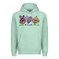 Seafoam Peace Love Mardi Gras Premium Hoodie - BundleAndBundleShop