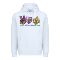 White Peace Love Mardi Gras Premium Hoodie - BundleAndBundleShop