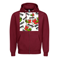Burgundy bookworm seamless pattern Zipper Hoodie - BundleAndBundleShop