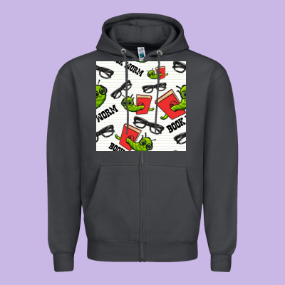 Bookworm Seamless Pattern Zipper Hoodie Designed By Bundleandbundleshop