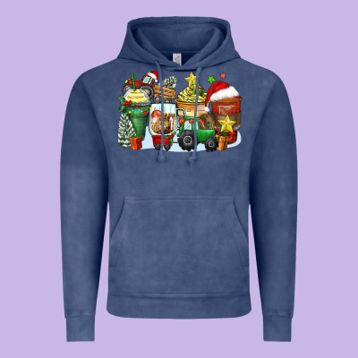 Christmas Tractor Coffee Cups Vintage Hoodie Designed By Zillion Design Studio
