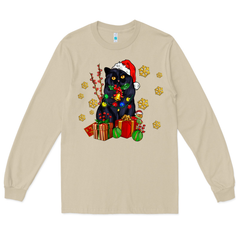 Black Cat Meowy Christmas Long Sleeve Tee by AdoDesignShop | Teevron