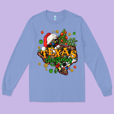 Texas Christmas Long Sleeve Tee Designed By Adodesignshop