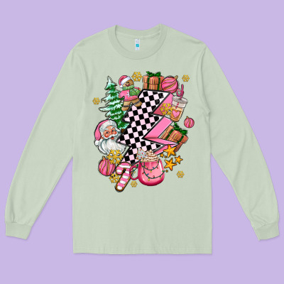 Pink Christmas Lightning Bolt Long Sleeve Tee Designed By Adodesignshop