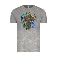 Cloud Rock cross with butterflies cowhide background Vintage Tee - BarkalooDesign