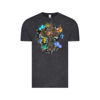 Vintage Black cross with butterflies cowhide background Vintage Tee - BarkalooDesign
