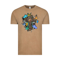 Vintage Coffee cross with butterflies cowhide background Vintage Tee - BarkalooDesign