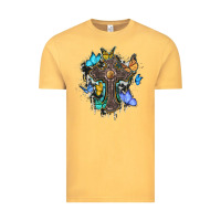 Vintage Mustard cross with butterflies cowhide background Vintage Tee - BarkalooDesign