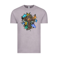 Vintage Zinc cross with butterflies cowhide background Vintage Tee - BarkalooDesign