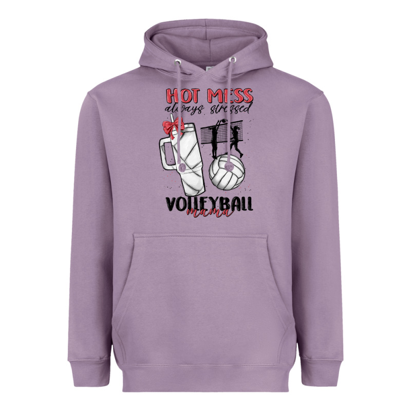 Hot Mess Always Stressed Volleyball Mama Heavyweight Hoodie by MaliasSmallBusiness | Teevron