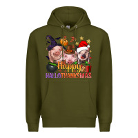 Army Green Happy Hallothanksmas Pigs Premium Hoodie - BundleAndBundleShop