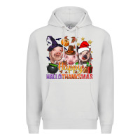 Dove Grey Happy Hallothanksmas Pigs Premium Hoodie - BundleAndBundleShop