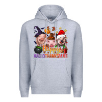 Heather Grey Happy Hallothanksmas Pigs Premium Hoodie - BundleAndBundleShop