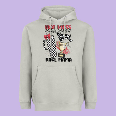 Hot Mess Always Stressed Race Mama Heavyweight Hoodie Designed By Maliassmallbusiness