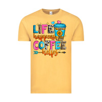 Vintage Mustard life happens coffee helps Vintage Tee - Zillion Design Studio