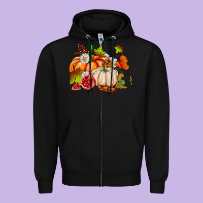Pumpkins Daisies And Fall Leaf's Ado Zipper Hoodie Designed By Adodesignshop