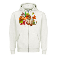 Oatmeal Heather pumpkins daisies and fall leaf's ado Zipper Hoodie - AdoDesignShop