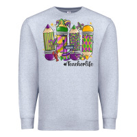 Heather Grey mardi gras teacher life Premium Sweatshirt - MaliasSmallBusiness